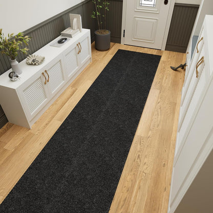 Ottomanson 2' x 29' Hallway Runner with Scraper Pile Extra Durable Non-Slip Rug Mat for Indoor & Outdoor Use - Ideal for Kitchen, Entryway, Patio & Garage - High-Traffic Carpet, Black