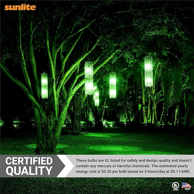 Sunlite 40451 LED A19 Colored Light Bulb, 3 Watts (25w Equivalent), E26 Medium Base, Non-Dimmable, UL Listed, Party Decoration, Holiday Lighting, 3 Count, Green