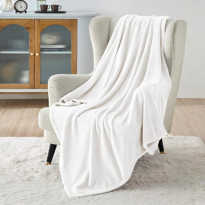 Bedsure Fleece Throw XL Blanket White - 300GSM Soft Lightweight Plush Cozy Blankets for Bed, Sofa, Couch, Travel, Camping, 50x70 inches