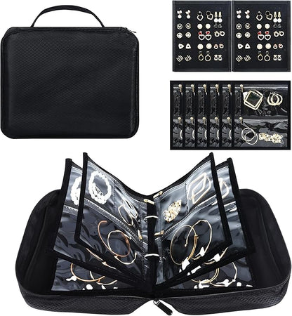 Meneng Travel Jewelry Case Organizer: Jewelry Bags Storage Book Binder with Adjustable 130-Pin Panels - Waterproof Anti Tarnish Storage for Earrings, Bracelets & Full Sets, Portable for Bloggers