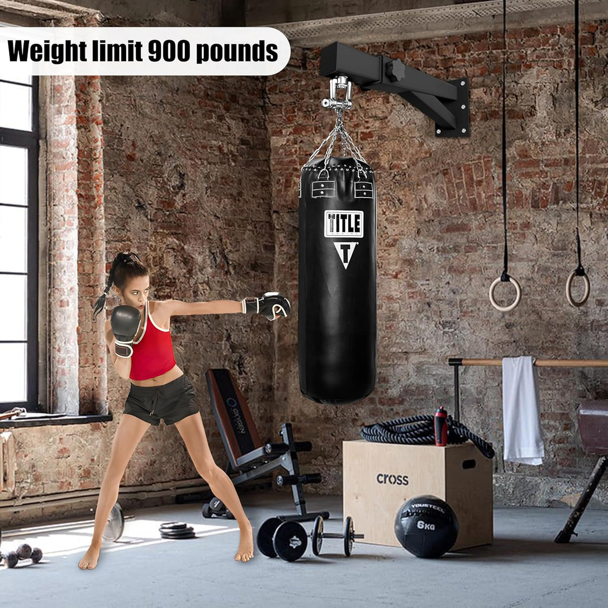 Adjustable Heavy Duty Bag Hanger,Wall Mount Punching Bag Hanger,Thickened Steel Plate and Stainless Steel kit for Home Gym Indoor Outdoor (Supports up to 900Ib)