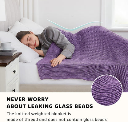 L'AGRATY Knitted Weighted Blanket - 50''x60'' 7lbs Cooling Chunky Knit Heavy for Adults Braided Crochet Throw Thick Cable Yarn Decorative No Beads Evenly Machine Washable, K - Purple (Knitted)