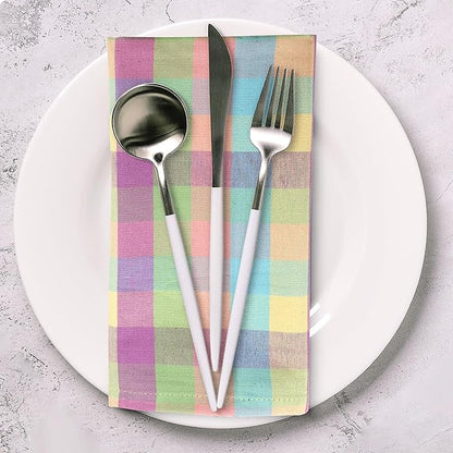Urban Villa Easter Cloth Napkins (Set of 12)100% Cotton Highly Absorbent Dinner Napkins 20x20 Inches Soft Durable Reusable Washable Easter Checks Table Dinner Napkins for Home Parties Wedding Napkins