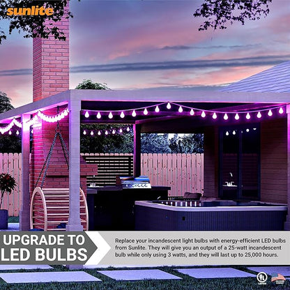 Sunlite 40946 LED A19 Colored Light Bulb, 3 Watts (25w Equivalent), E26 Medium Base, Non-Dimmable, UL Listed, Party Decoration, Holiday Lighting, 6 Count, Purple