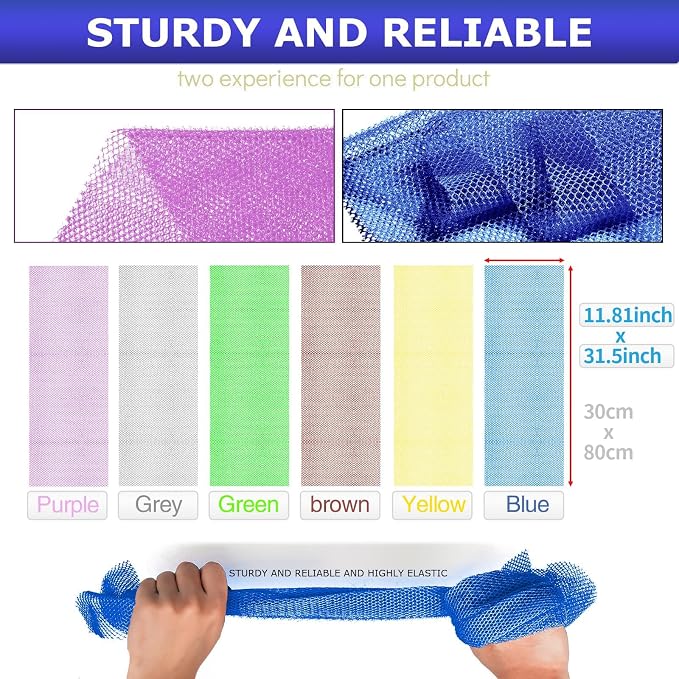 UJFQBH 6 Pieces African Net Sponge Long Bath Sponge Exfoliating Shower Body Scrubber for Daily Use, Terrific for Smoother Skin - Back Scrubber for a Refreshing Experience (Purple - Orange)