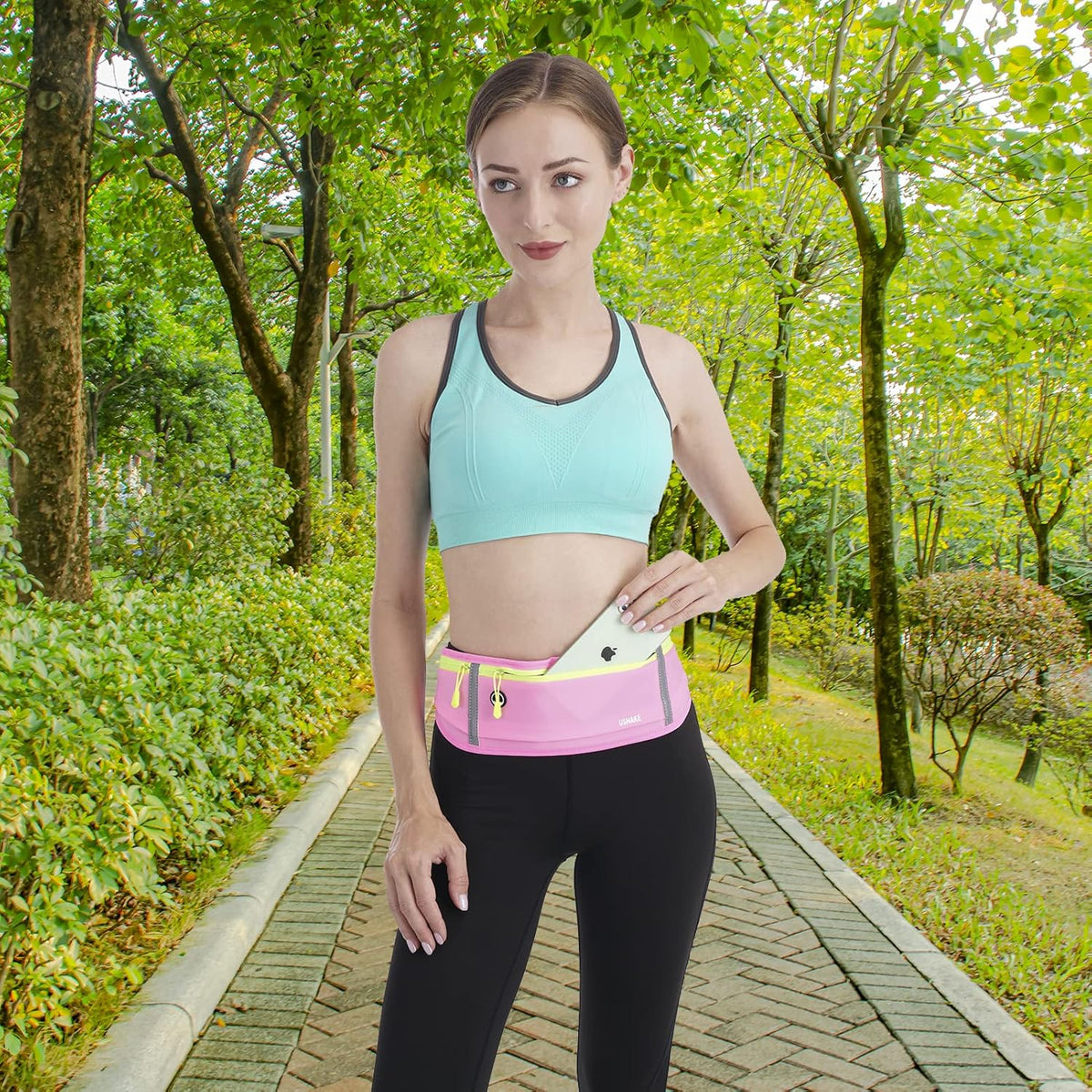 USHAKE Slim Running Belt, Workout Fanny Pack for Men Women,Exercise Waist Pack for Apple iPhone Holder, Runner Belt for Running Walking Cycling Camping Gym