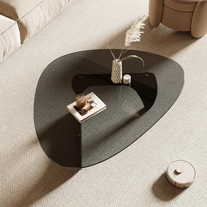 Honyee Morden Coffee Table, 42.5" x 28.5" x 16.1" Triangle Tempered Glass Top for Living Room, Color: Black