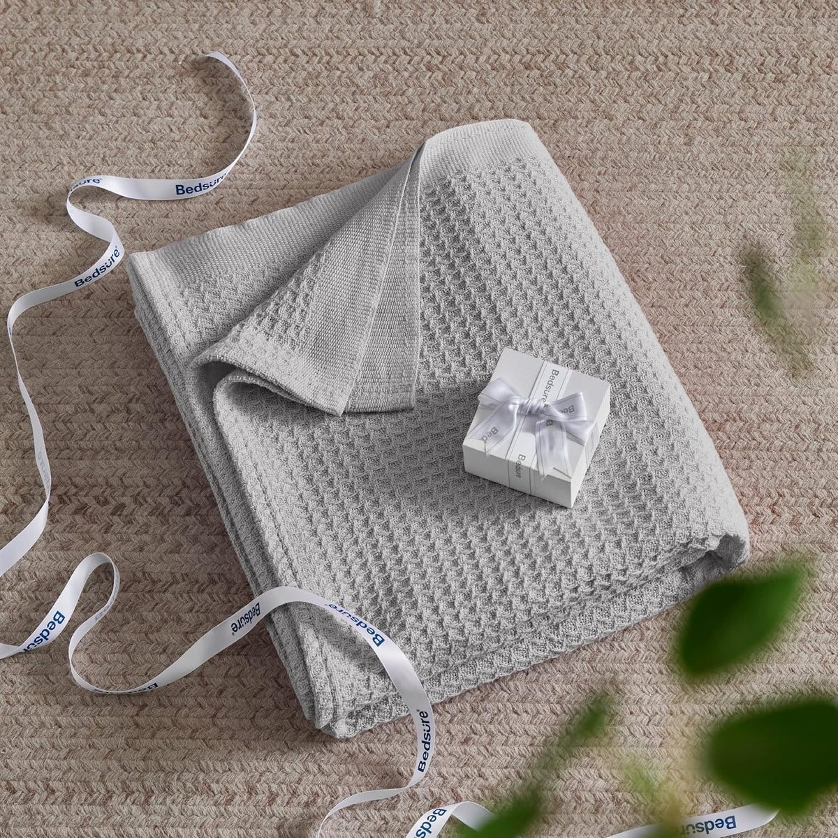 Bedsure 100% Cotton Blanket King Size for Bed - Breathable and Soft, Waffle Weave Blanket for Summer, Thick Cozy Fall Blankets for Women Gift, Grey, 104x90 inches