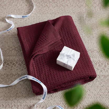 Bedsure 100% Cotton Blanket King Size for Bed - Breathable and Soft, Waffle Weave Blanket for Summer, Thick Cozy Fall Blankets for Women Gift, Red, 104x90 inches