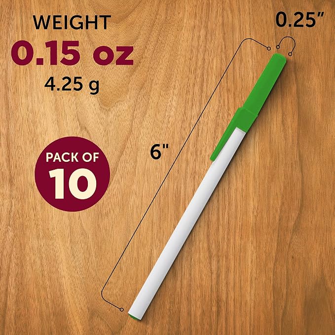 DISCOUNT PROMOS Value Stick Pens Set of 10, Bulk Pack - Black Ink, Great for Office, School, Business, Tradeshows, Events - Green